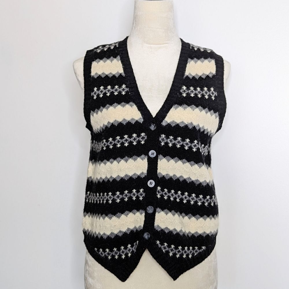 Lambswool Sweater Vest Sleeveless Cardigan Chaus Size Small